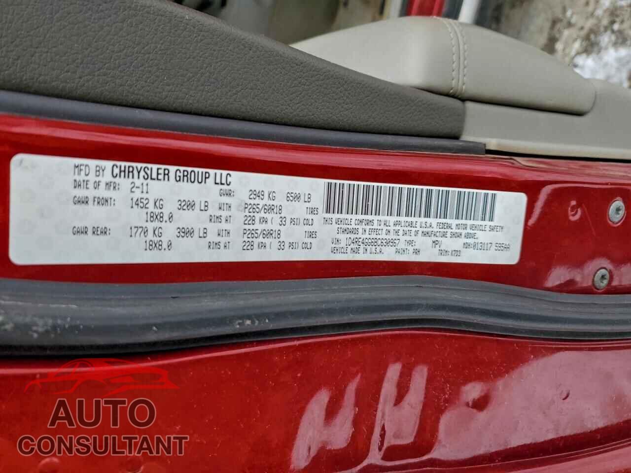 DODGE DURANGO 2011 - 1D4RE4GG6BC630967
