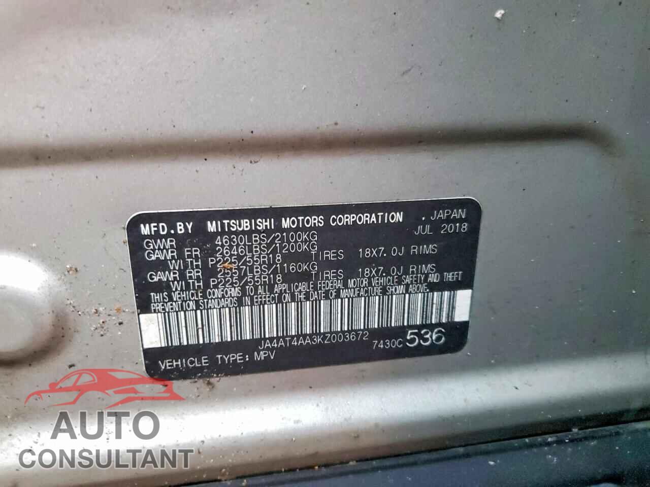 MITSUBISHI ECLIPSE 2019 - JA4AT4AA3KZ003672