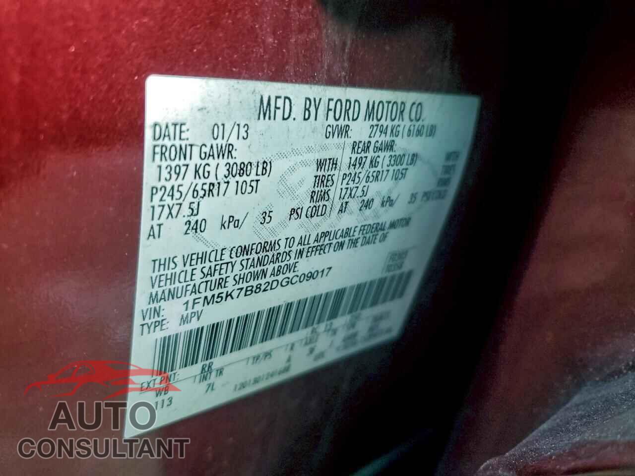 FORD EXPLORER 2013 - 1FM5K7B82DGC09017