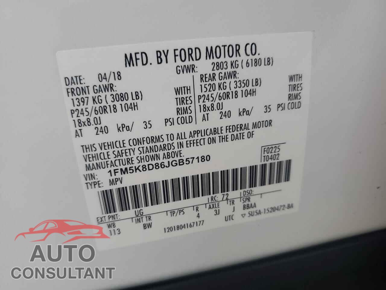FORD EXPLORER 2018 - 1FM5K8D86JGB57180