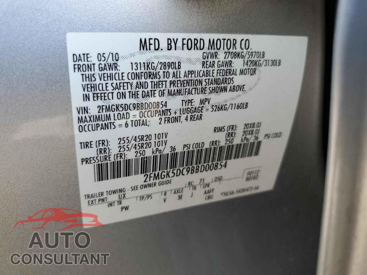 FORD FLEX 2011 - 2FMGK5DC9BBD00854