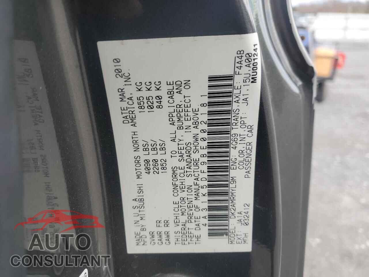 MITSUBISHI ECLIPSE 2011 - 4A31K5DF9BE002181