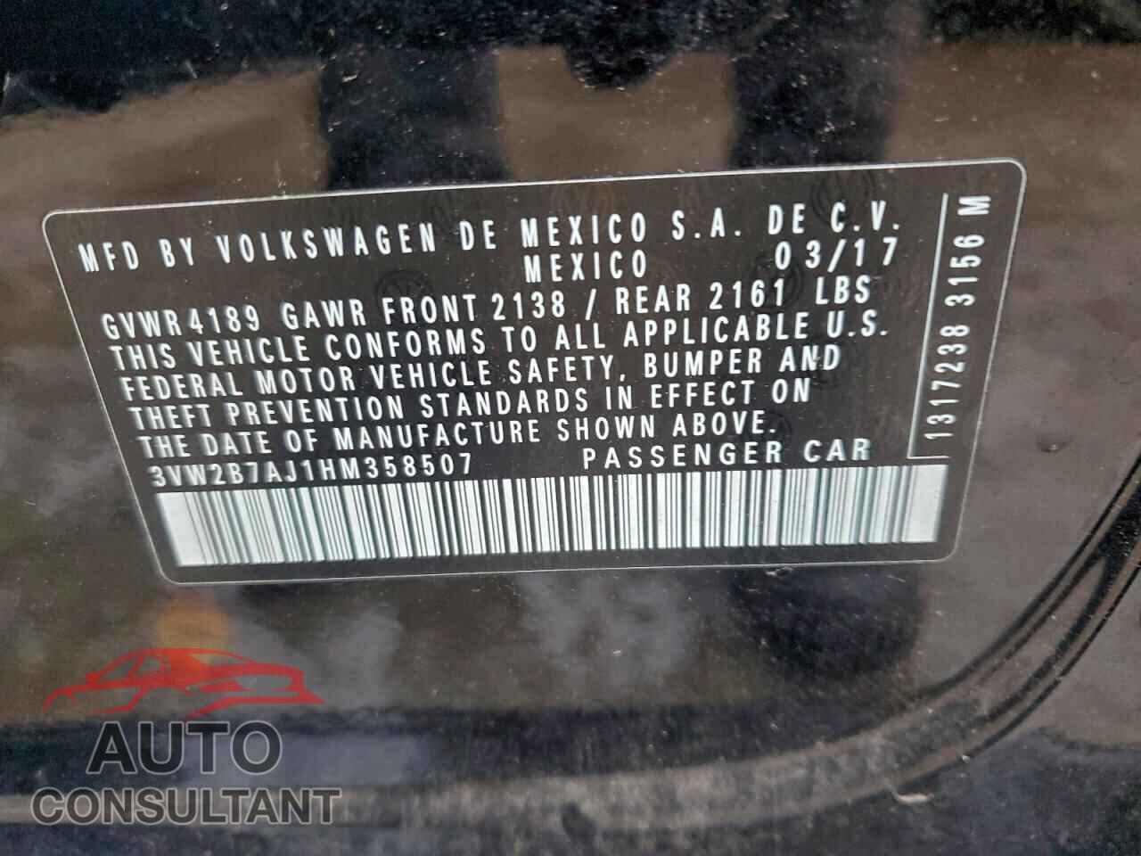 VOLKSWAGEN JETTA 2017 - 3VW2B7AJ1HM358507