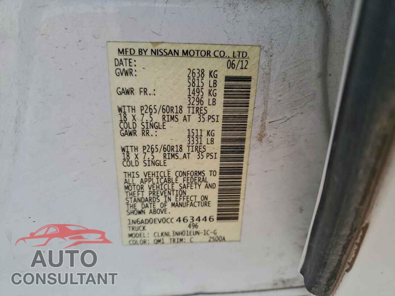 NISSAN FRONTIER 2012 - 1N6AD0EV0CC463446