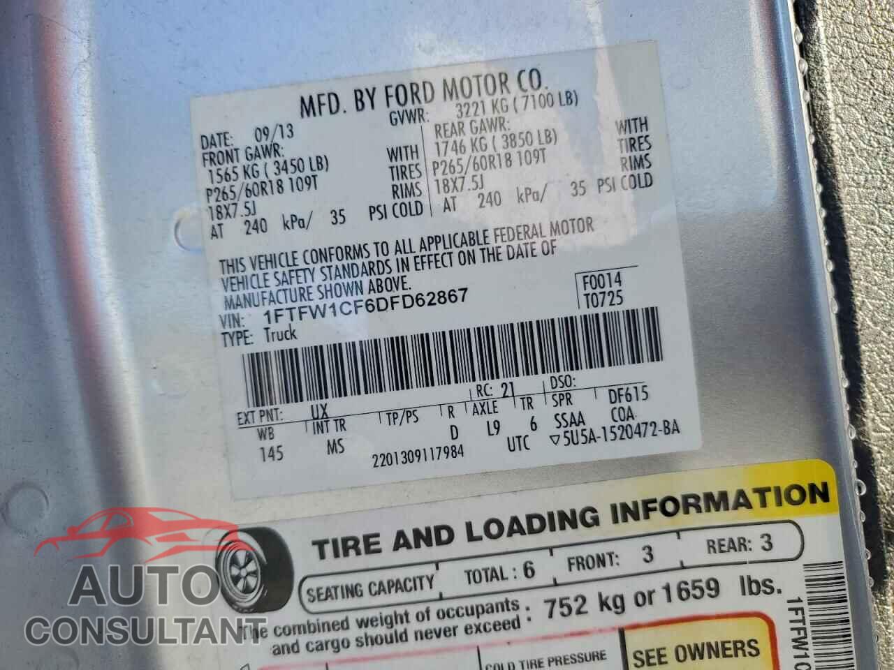 FORD F-150 2013 - 1FTFW1CF6DFD62867