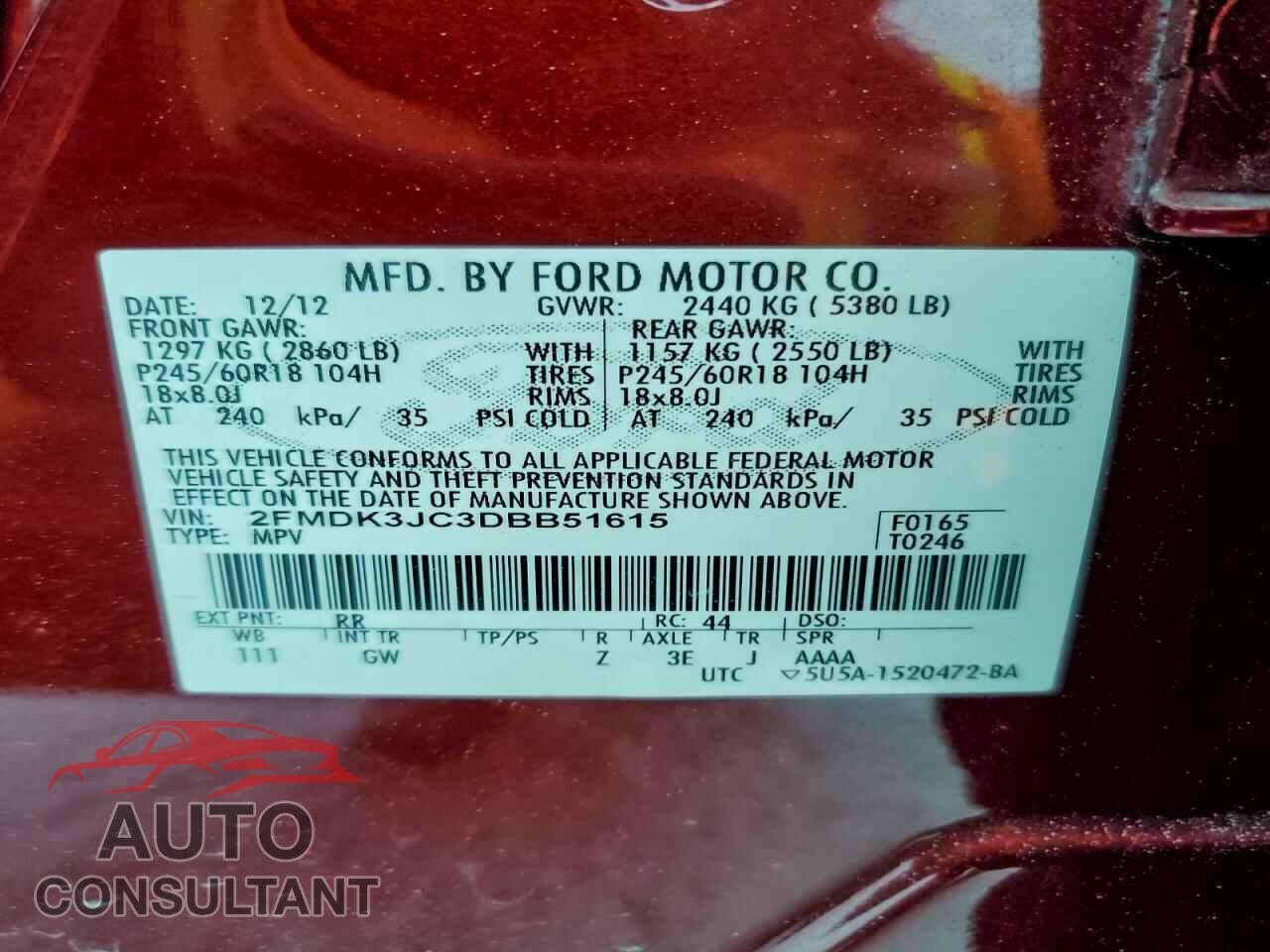 FORD EDGE 2013 - 2FMDK3JC3DBB51615