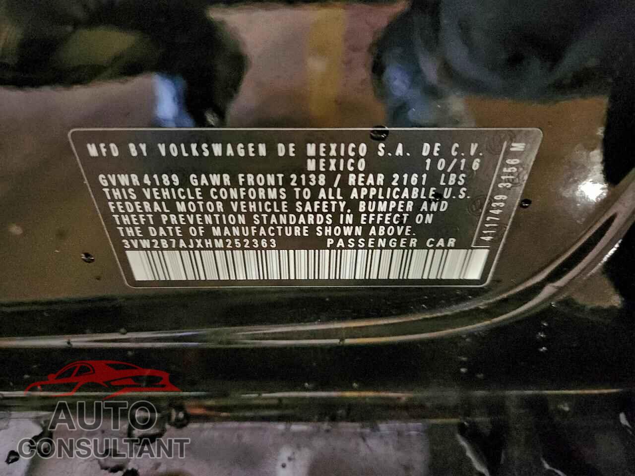 VOLKSWAGEN JETTA 2017 - 3VW2B7AJXHM252363