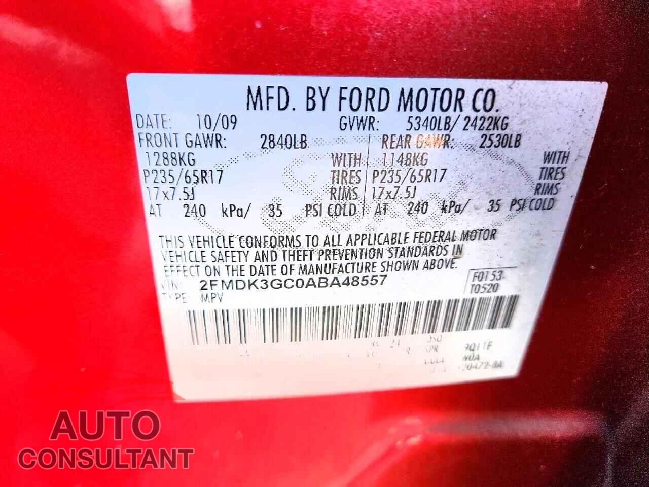 FORD EDGE 2010 - 2FMDK3GC0ABA48557