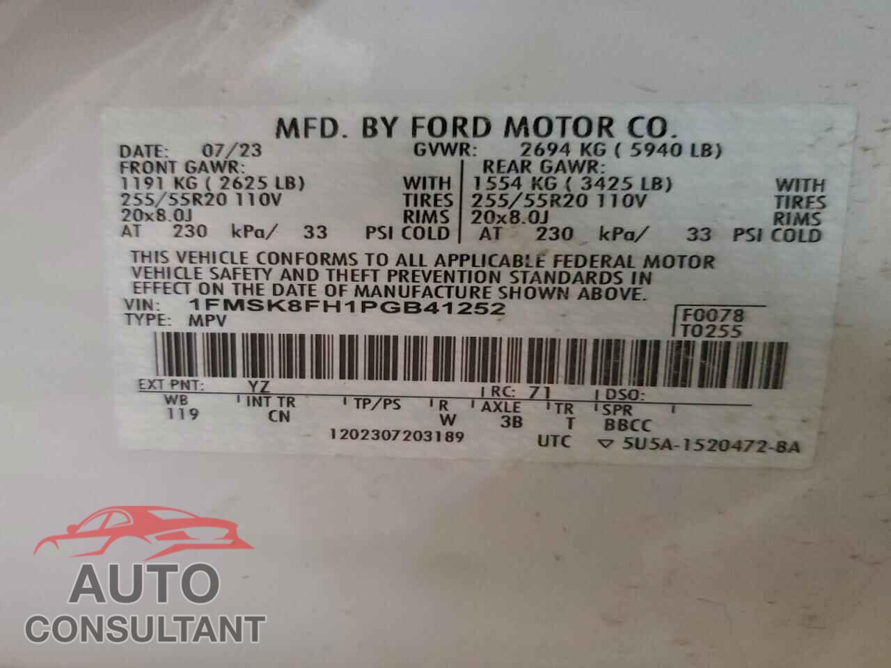 FORD EXPLORER 2023 - 1FMSK8FH1PGB41252