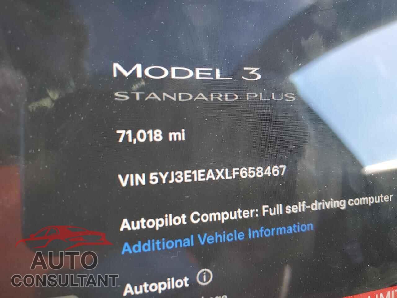 TESLA MODEL 3 2020 - 5YJ3E1EAXLF658467