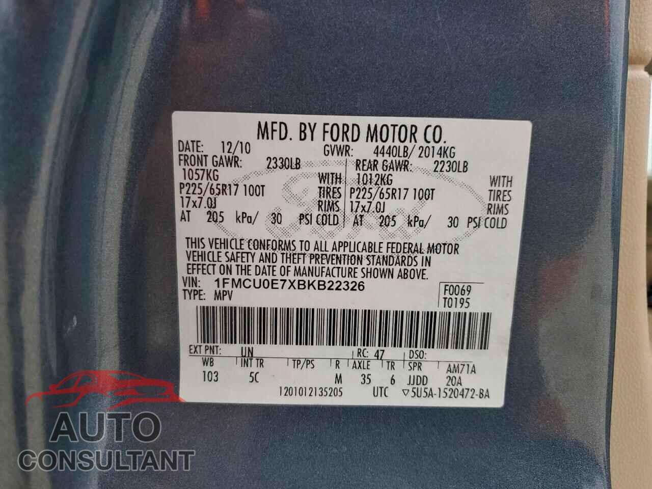 FORD ESCAPE 2011 - 1FMCU0E7XBKB22326