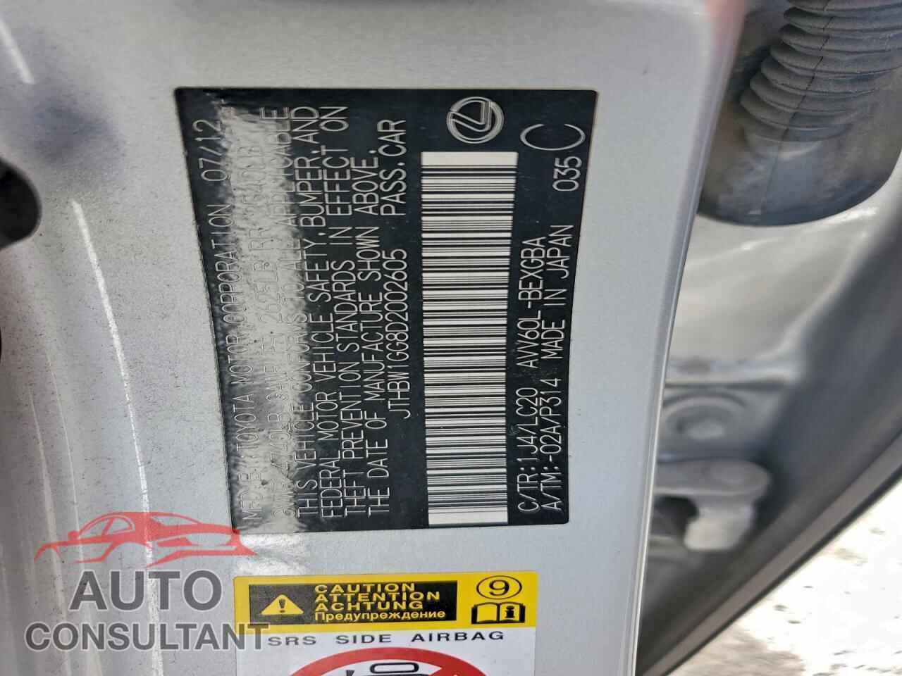 LEXUS ES 2013 - JTHBW1GG8D2002605