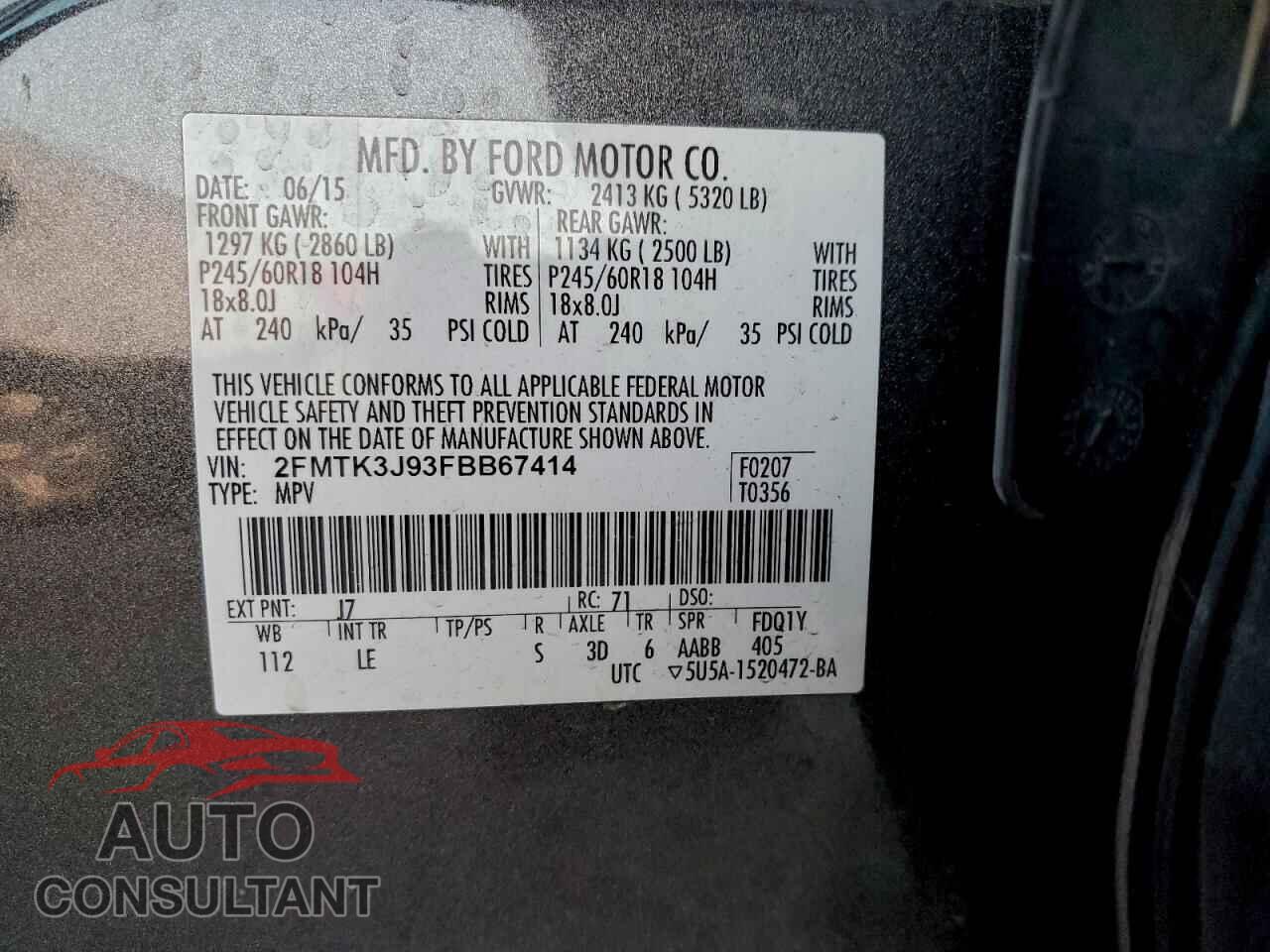 FORD EDGE 2015 - 2FMTK3J93FBB67414