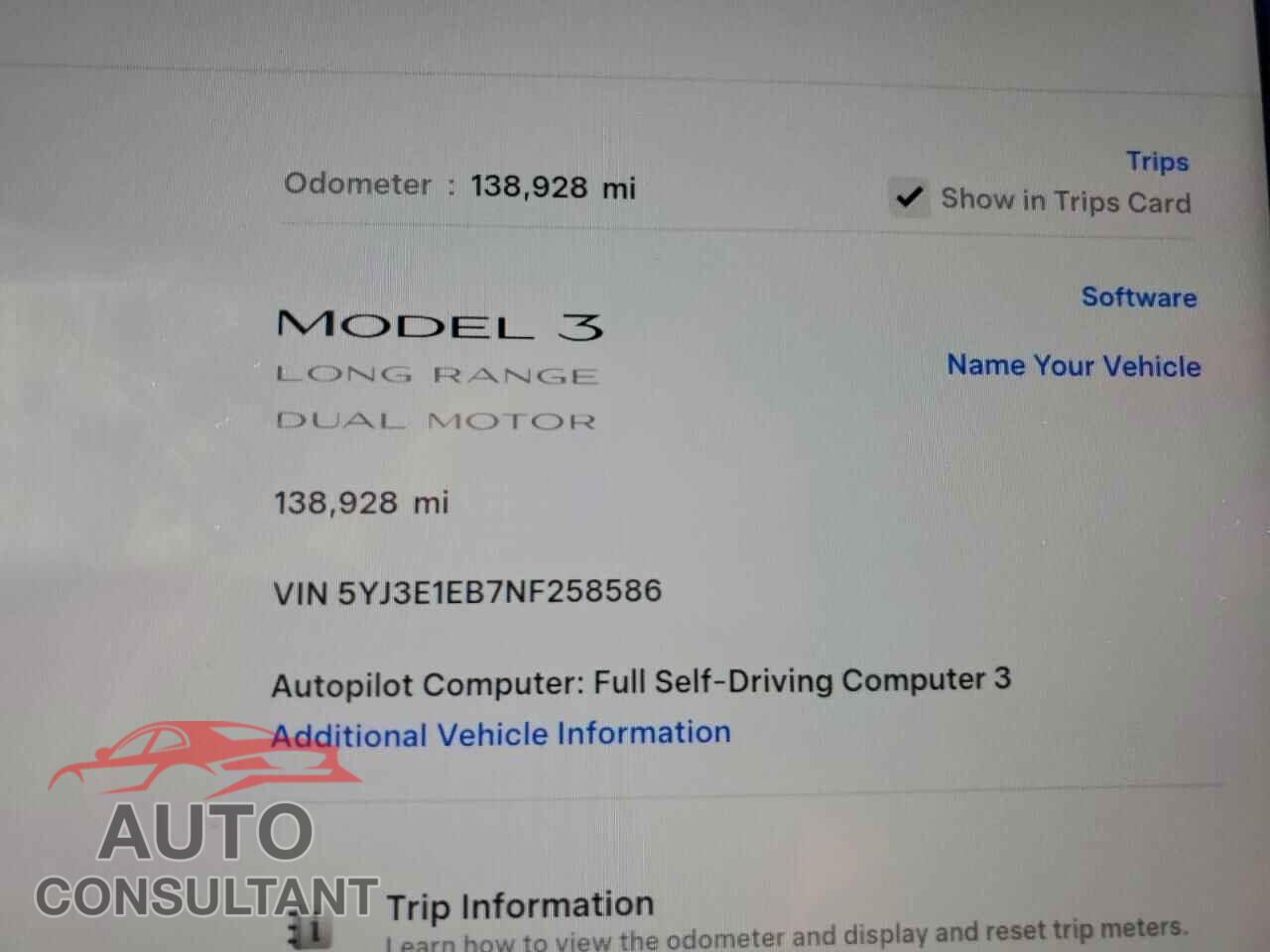 TESLA MODEL 3 2022 - 5YJ3E1EB7NF258586