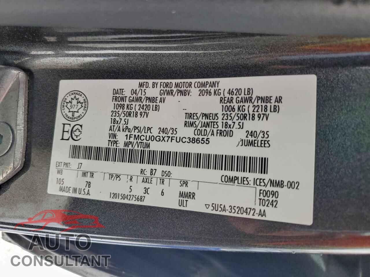 FORD ESCAPE 2015 - 1FMCU0GX7FUC38655