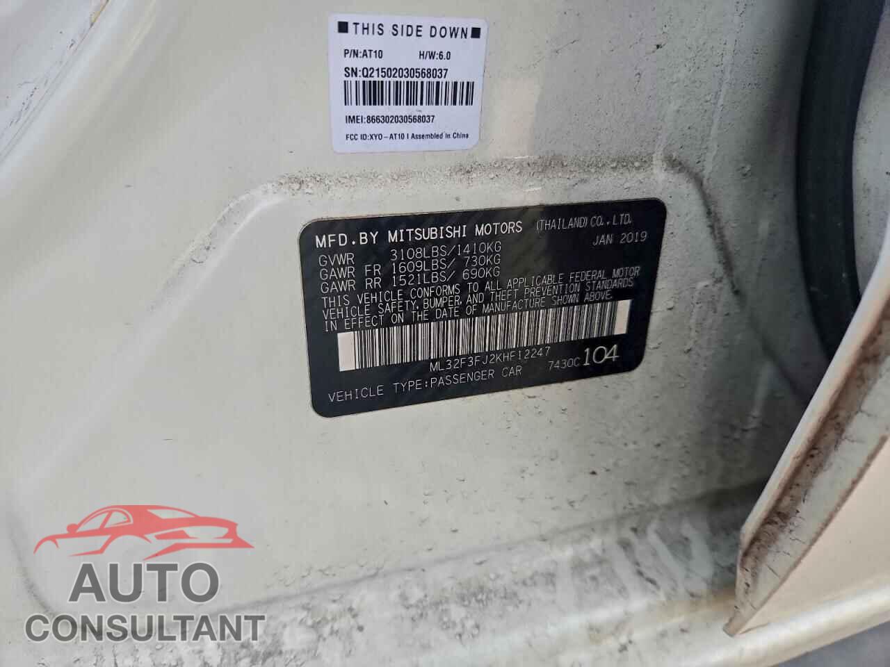 MITSUBISHI MIRAGE 2019 - ML32F3FJ2KHF12247