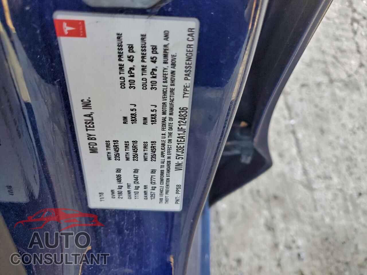 TESLA MODEL 3 2018 - 5YJ3E1EA1JF124836