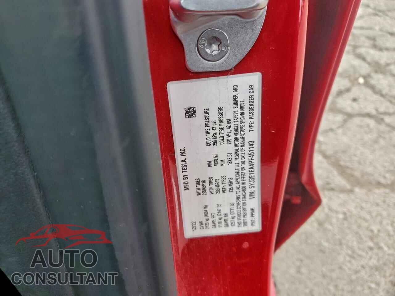 TESLA MODEL 3 2023 - 5YJ3E1EA4PF451143