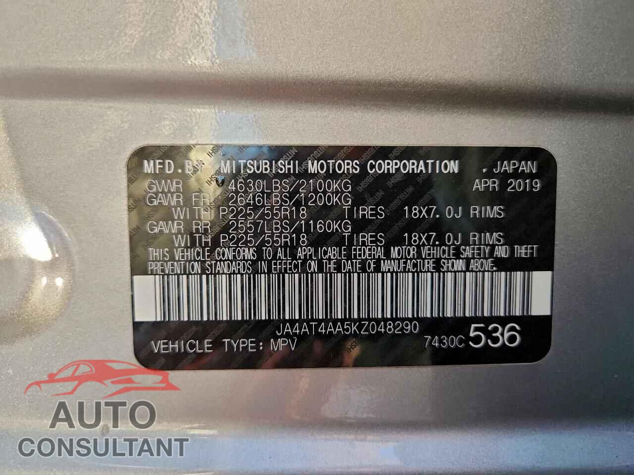 MITSUBISHI ECLIPSE 2019 - JA4AT4AA5KZ048290