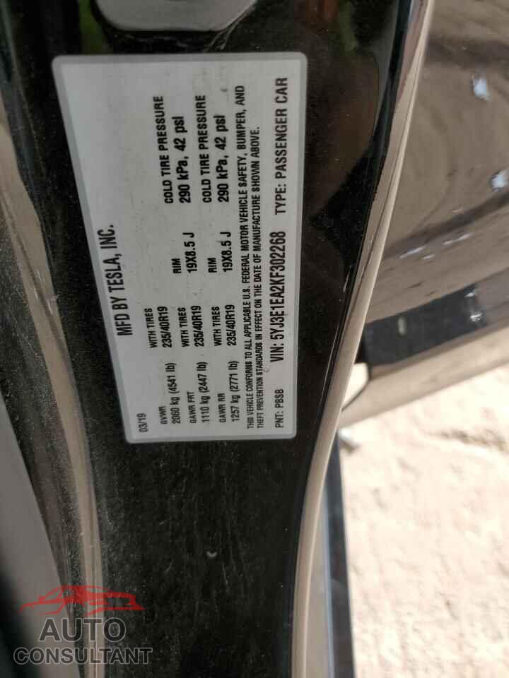 TESLA MODEL 3 2019 - 5YJ3E1EA2KF302268
