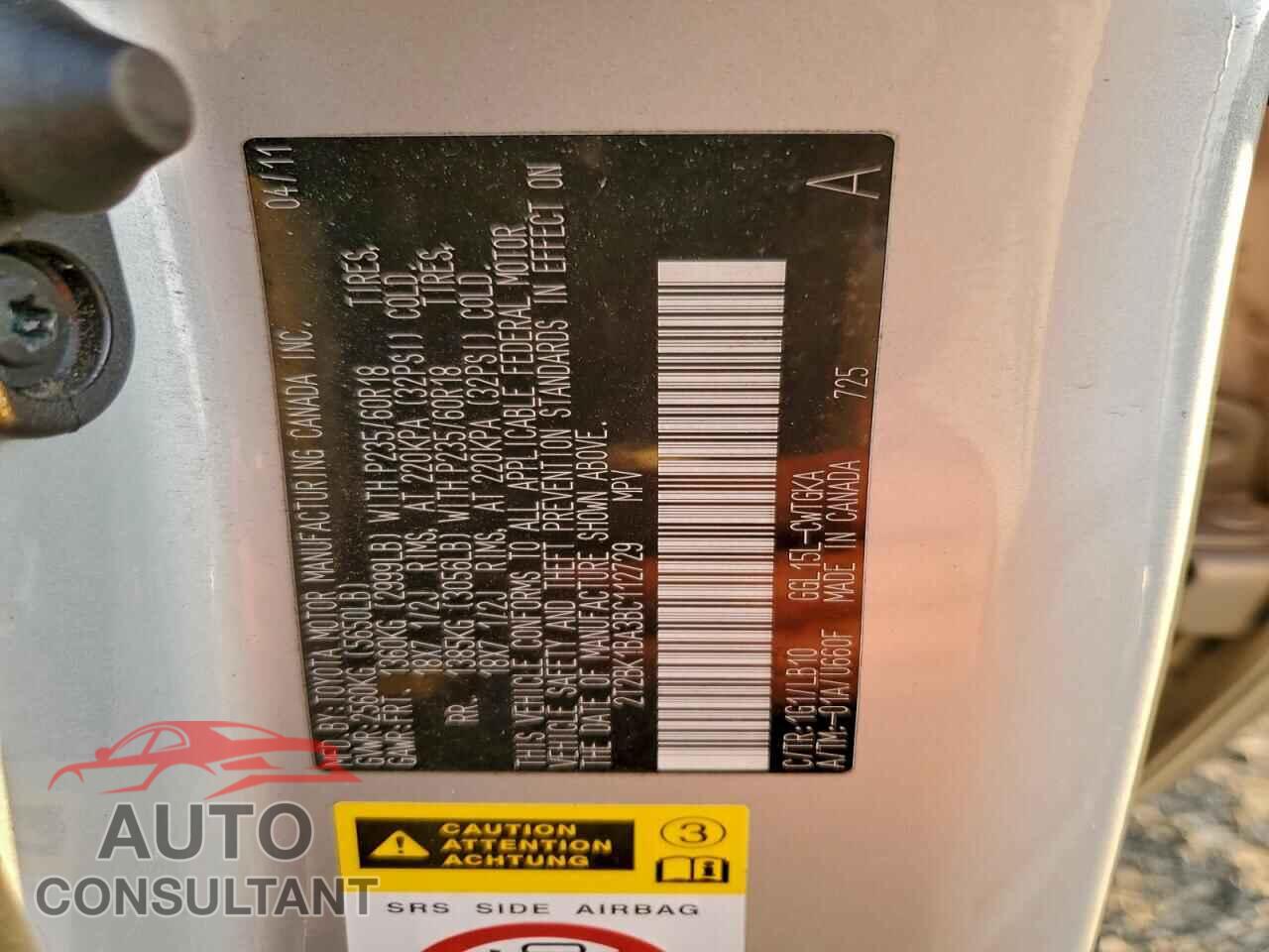 LEXUS RX350 2011 - 2T2BK1BA3BC112729