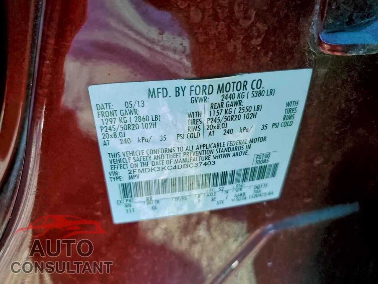 FORD EDGE 2013 - 2FMDK3KC4DBC37403