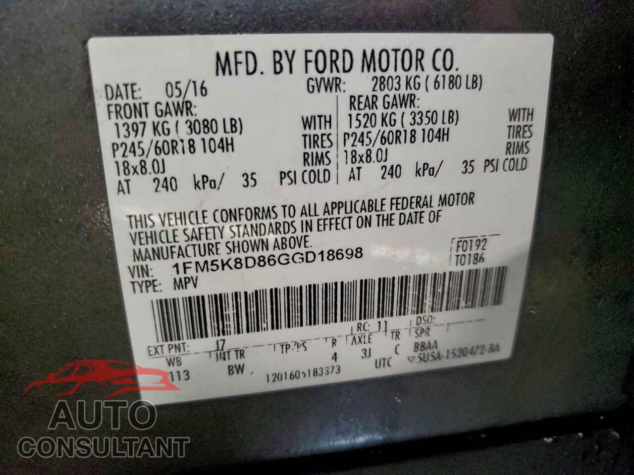 FORD EXPLORER 2016 - 1FM5K8D86GGD18698