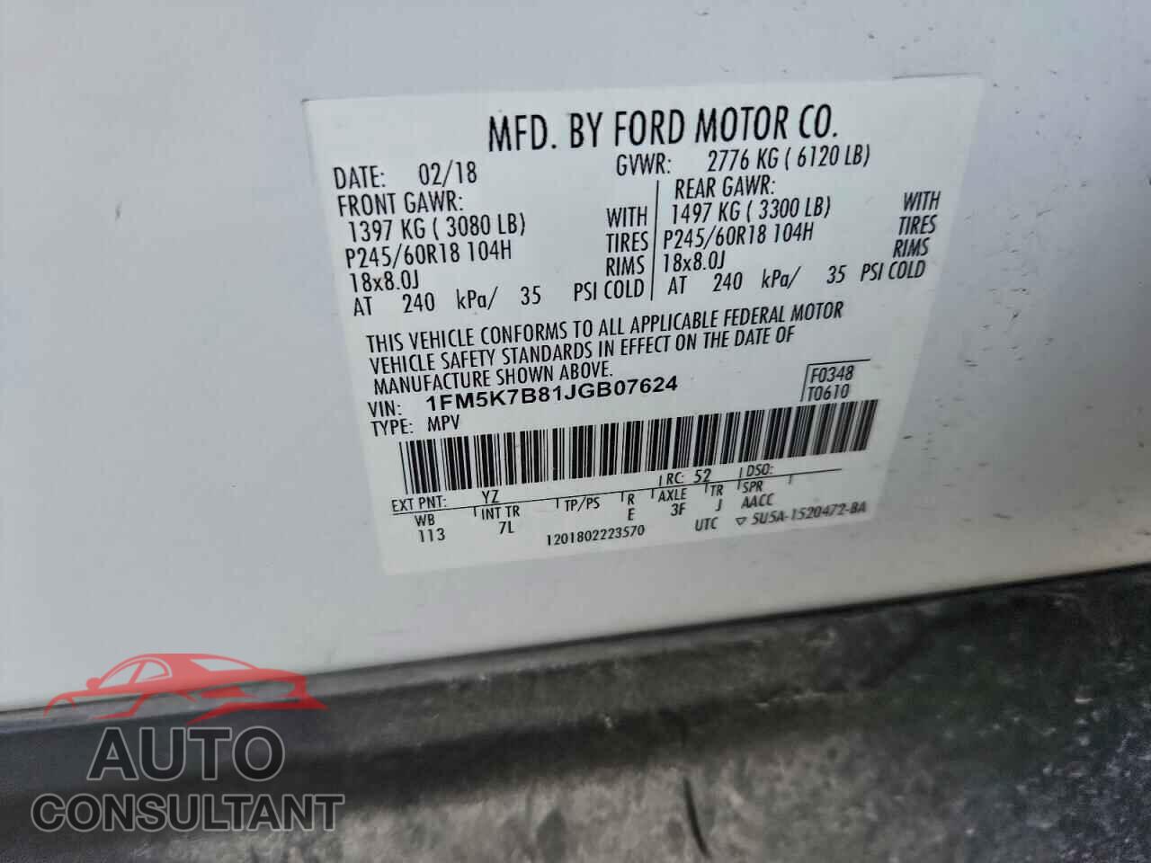 FORD EXPLORER 2018 - 1FM5K7B81JGB07624
