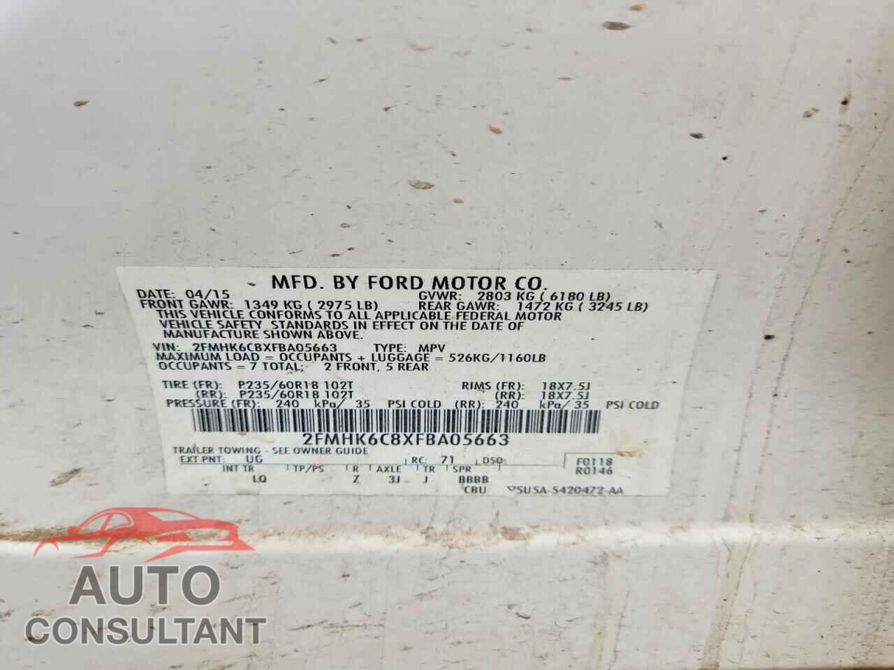 FORD FLEX 2015 - 2FMHK6C8XFBA05663
