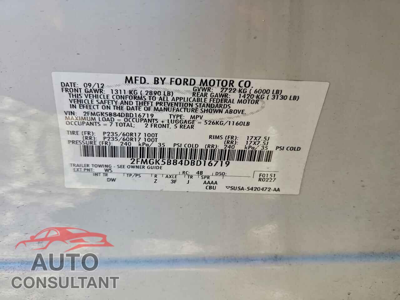 FORD FLEX 2013 - 2FMGK5B84DBD16719