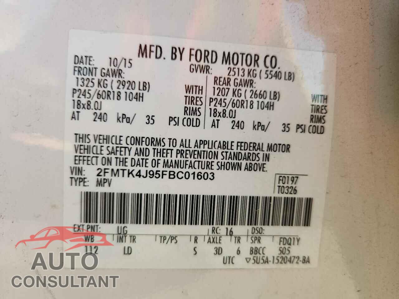 FORD EDGE 2015 - 2FMTK4J95FBC01603