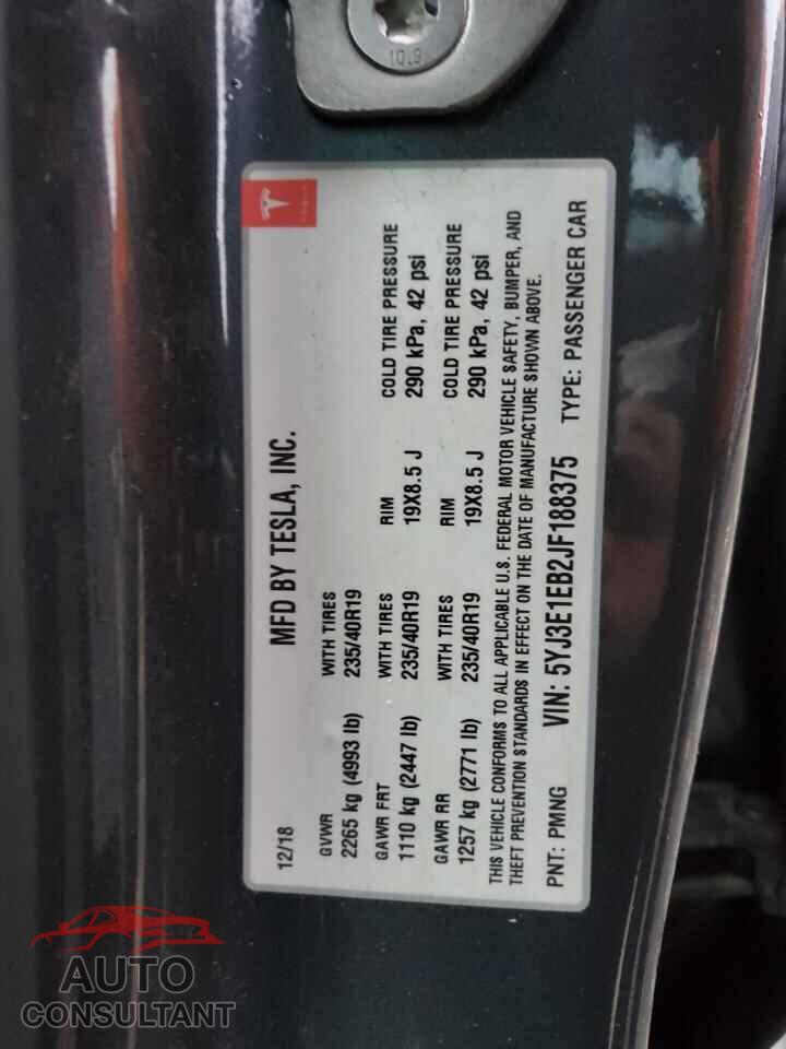 TESLA MODEL 3 2018 - 5YJ3E1EB2JF188375