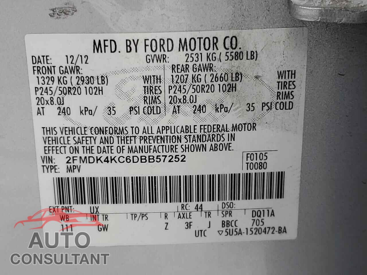 FORD EDGE 2013 - 2FMDK4KC6DBB57252