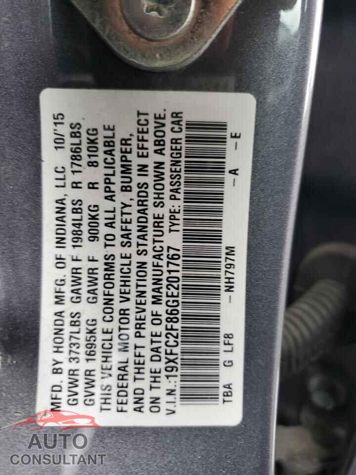 HONDA CIVIC 2016 - 19XFC2F86GE201767