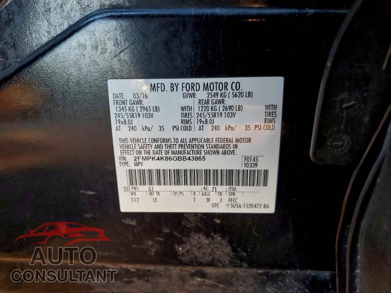 FORD EDGE 2016 - 2FMPK4K86GBB43865
