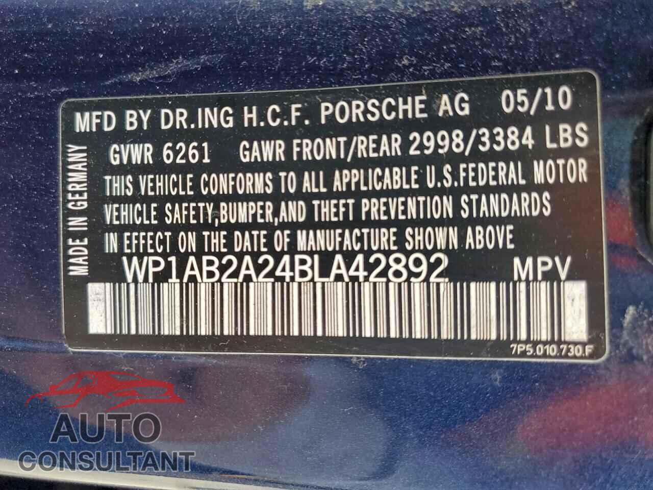 PORSCHE CAYENNE 2011 - WP1AB2A24BLA42892