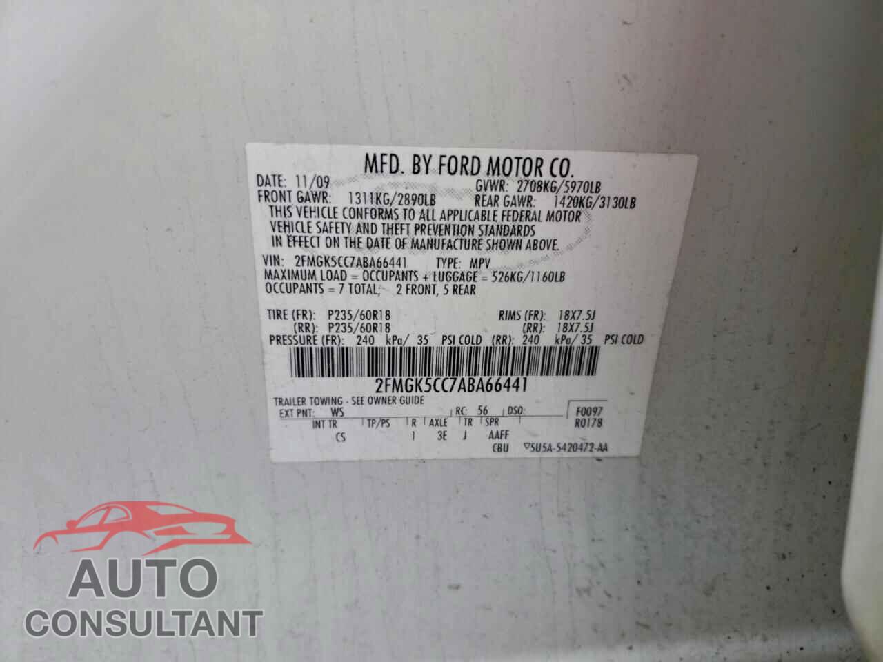 FORD FLEX 2010 - 2FMGK5CC7ABA66441