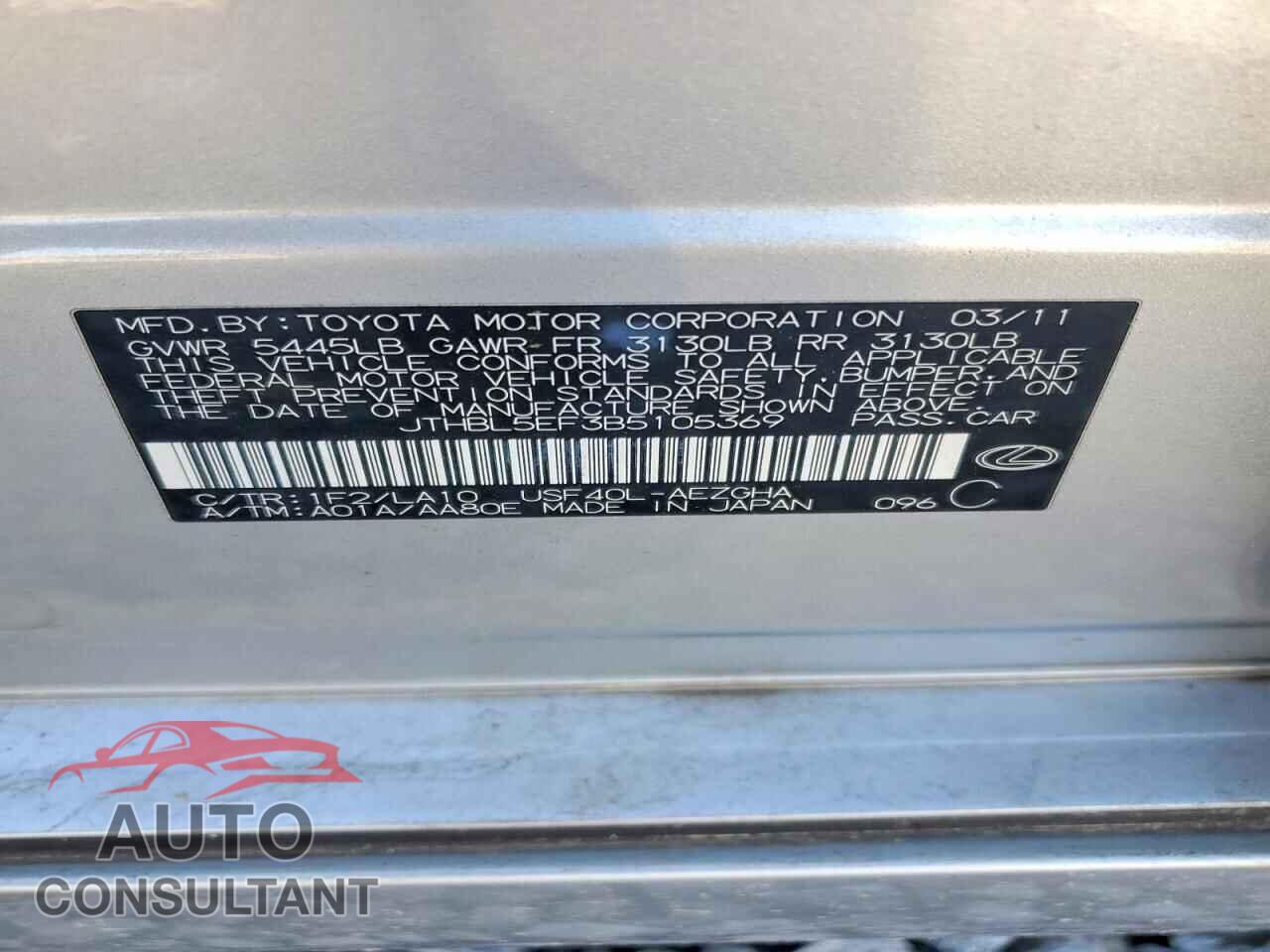 LEXUS LS460 2011 - JTHBL5EF3B5105369
