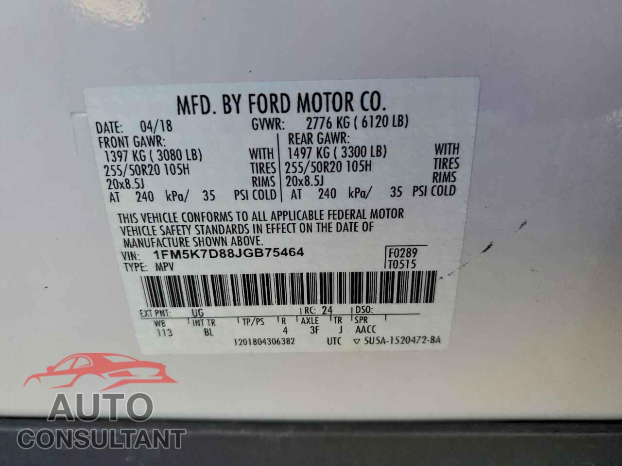 FORD EXPLORER 2018 - 1FM5K7D88JGB75464