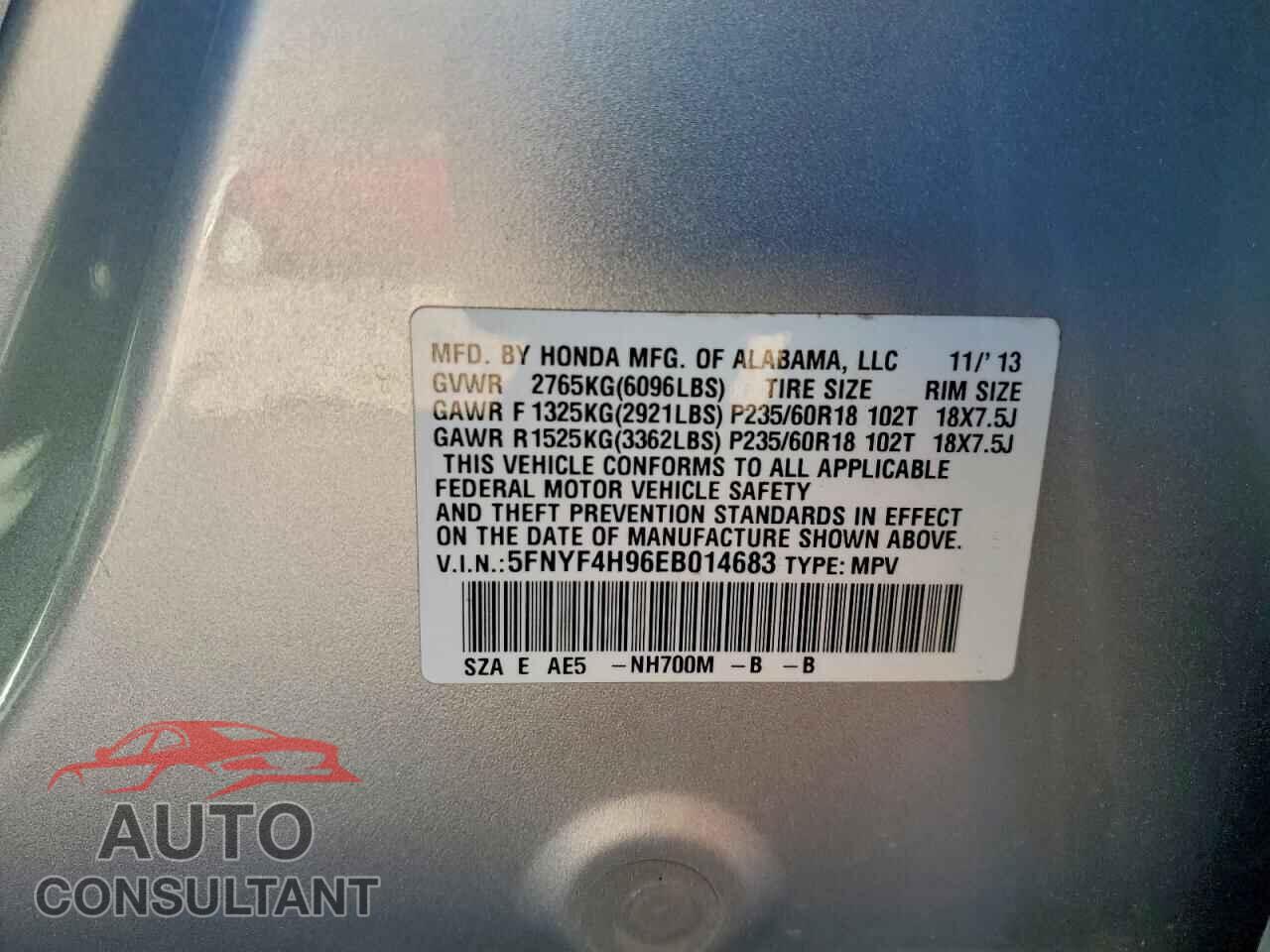HONDA PILOT 2014 - 5FNYF4H96EB014683