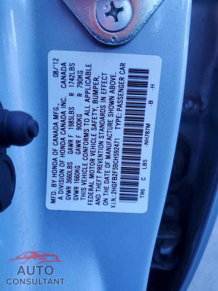 HONDA CIVIC 2012 - 2HGFB2F59CH592471