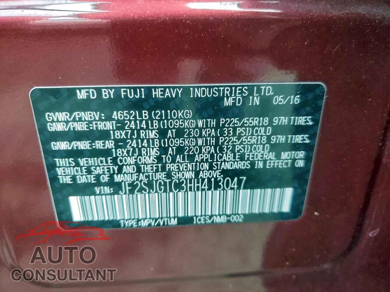 SUBARU FORESTER 2017 - JF2SJGTC3HH413047