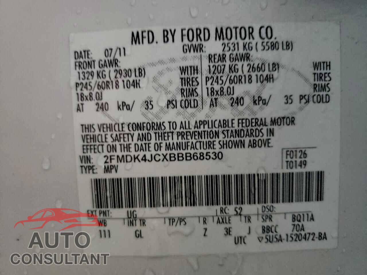 FORD EDGE 2011 - 2FMDK4JCXBBB68530