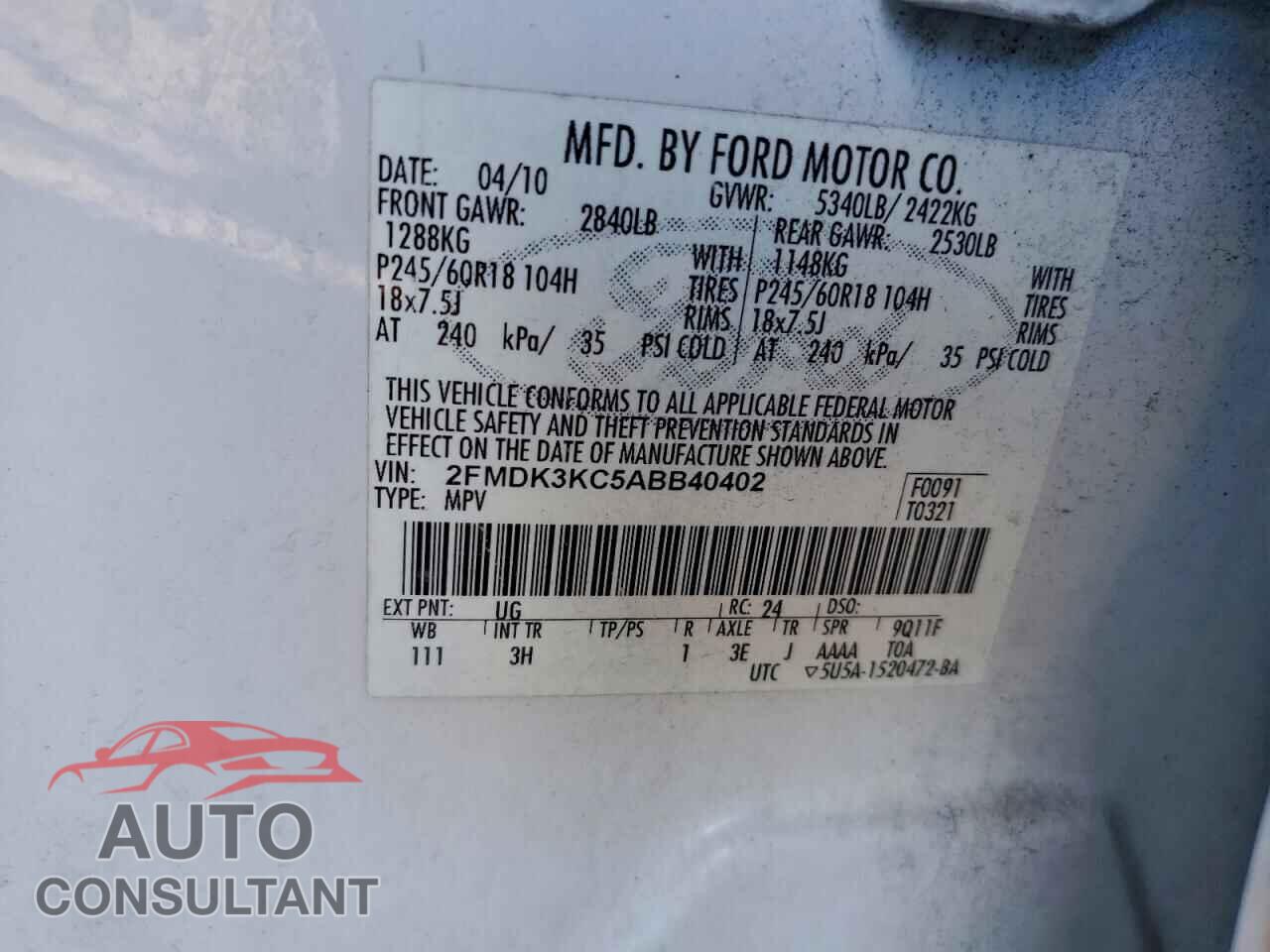 FORD EDGE 2010 - 2FMDK3KC5ABB40402