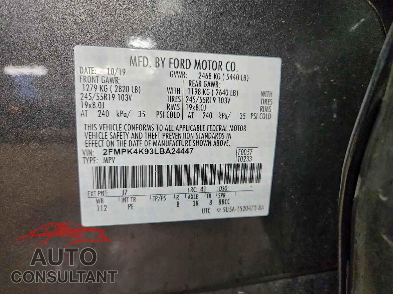 FORD EDGE 2020 - 2FMPK4K93LBA24447