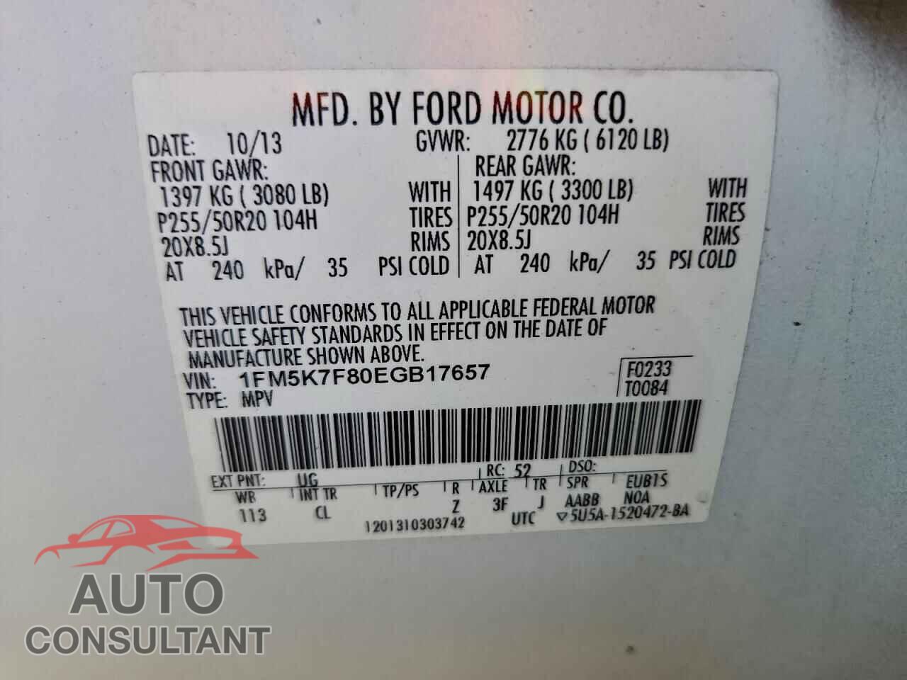 FORD EXPLORER 2014 - 1FM5K7F80EGB17657
