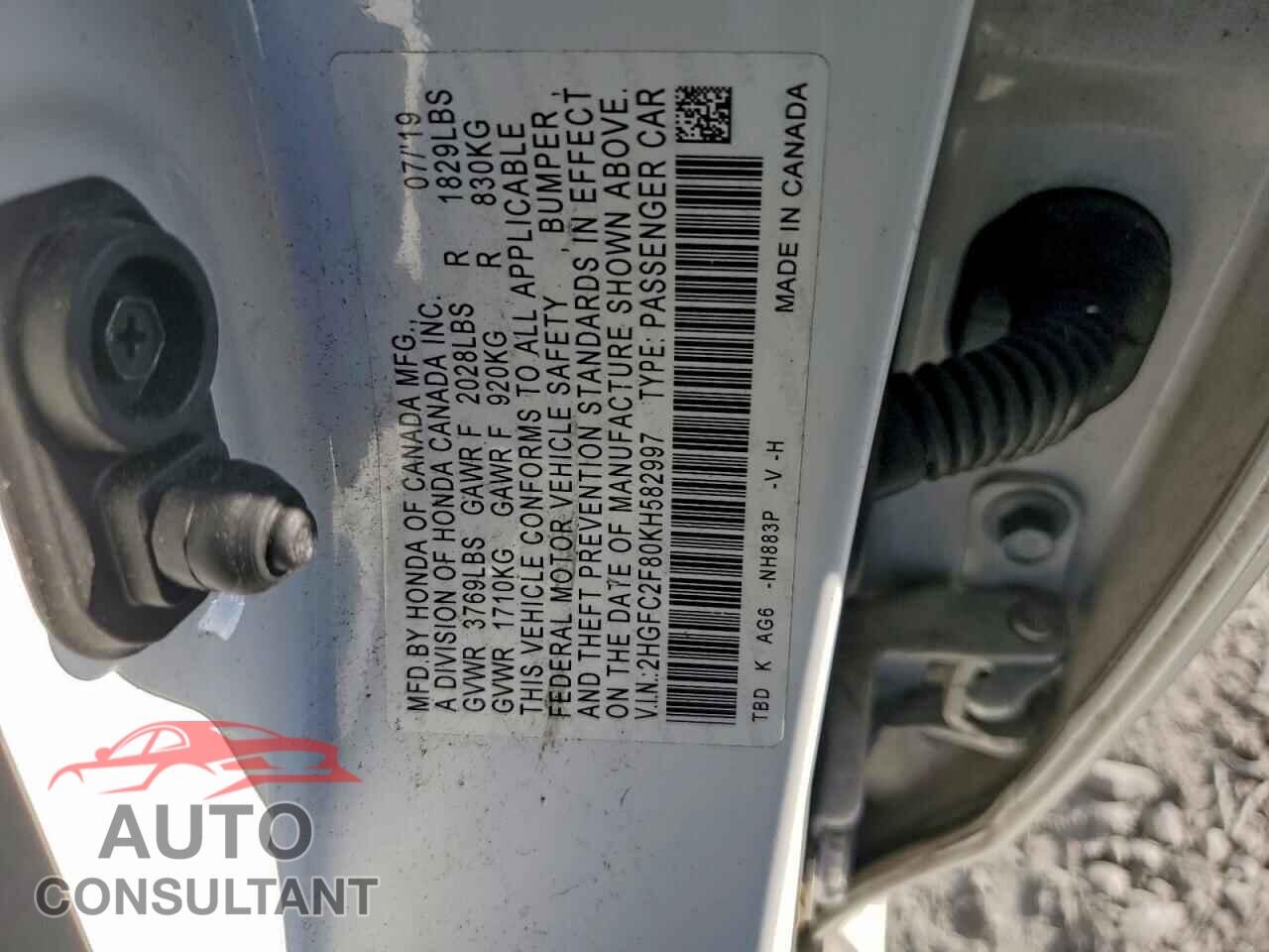 HONDA CIVIC 2019 - 2HGFC2F80KH582997