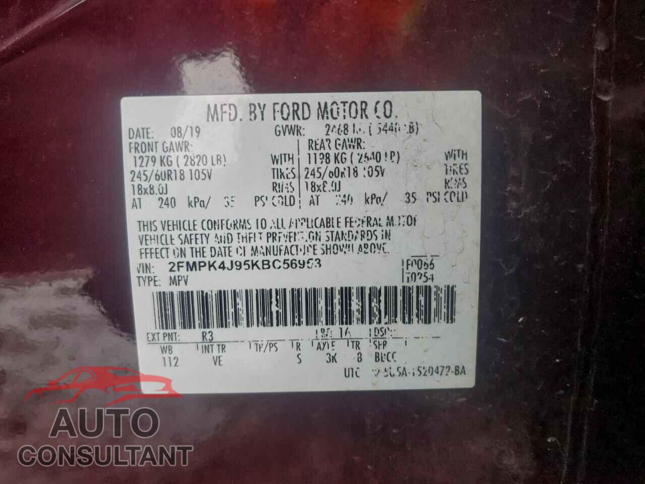 FORD EDGE 2019 - 2FMPK4J95KBC56953