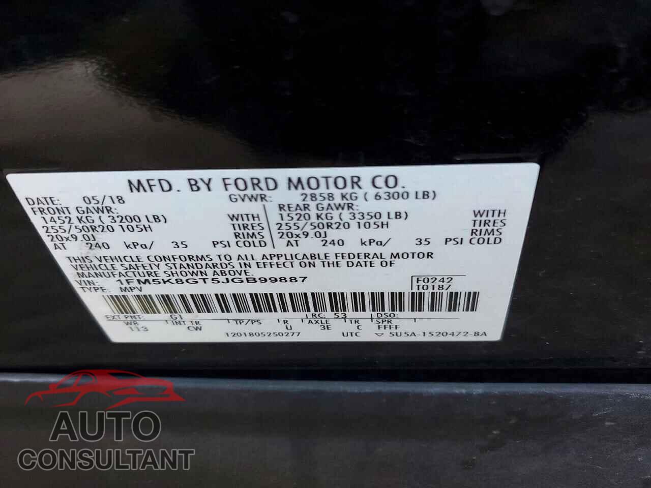 FORD EXPLORER 2018 - 1FM5K8GT5JGB99887