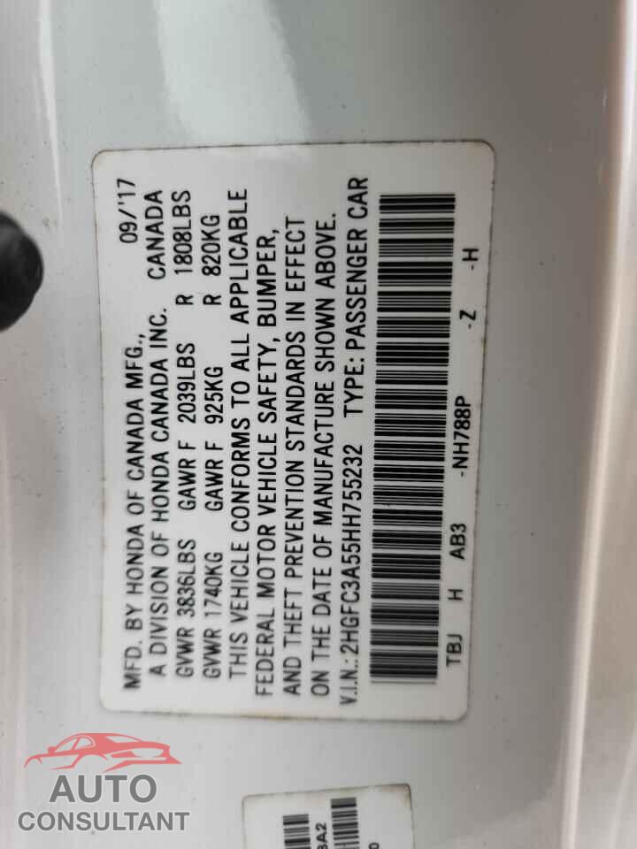 HONDA CIVIC 2017 - 2HGFC3A55HH755232